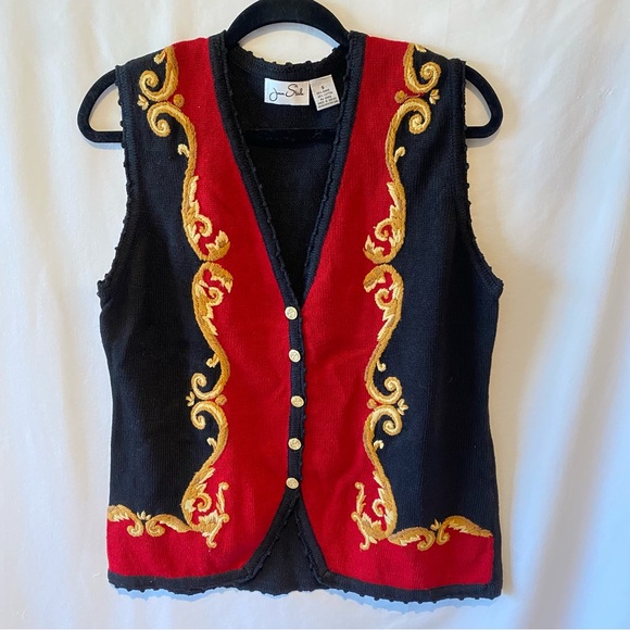 Vintage size small Joan Steele embroidered nautical inspired button down vest - Picture 2 of 6